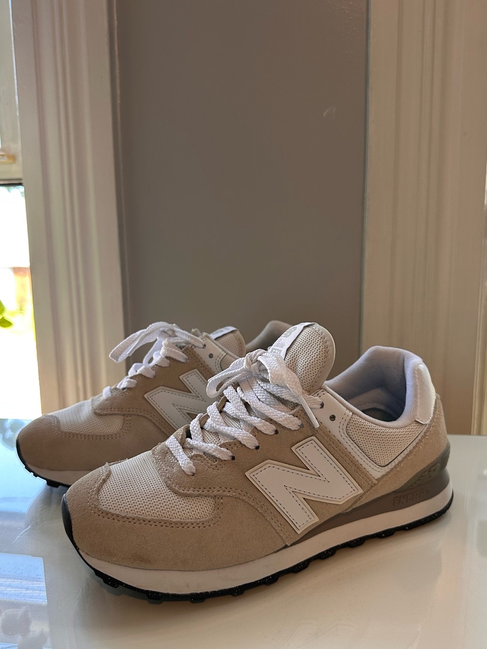 New Balance 574 Beige and White Men's Casual Sneakers